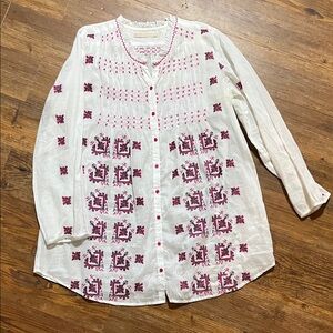 Lola Australia White Blouse with Pink Embroidery